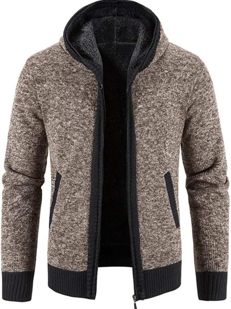 Men's Zip-Up Hoodie Cardigan with Lined Interior and Drawstring Hood