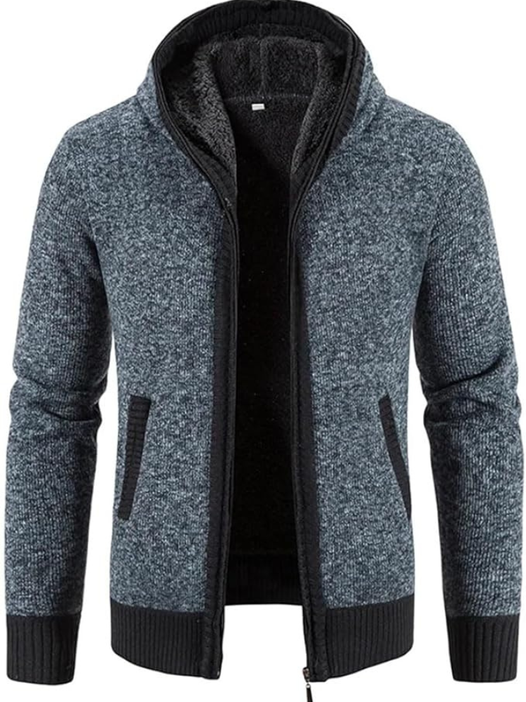 Men's Zip-Up Hoodie Cardigan with Lined Interior and Drawstring Hood