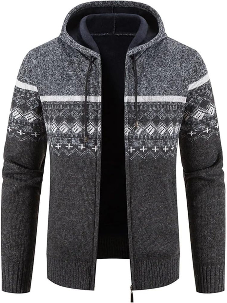 Men's Zip-Up Hoodie Cardigan with Lined Interior and Drawstring Hood