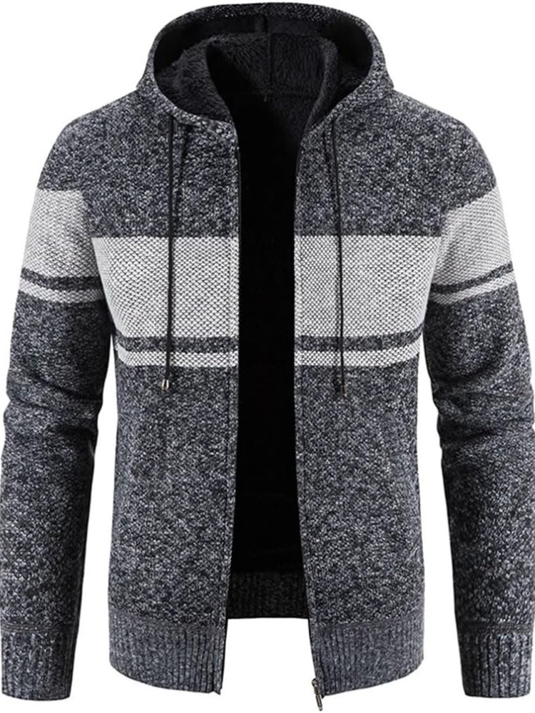 Men's Zip-Up Hoodie Cardigan with Lined Interior and Drawstring Hood