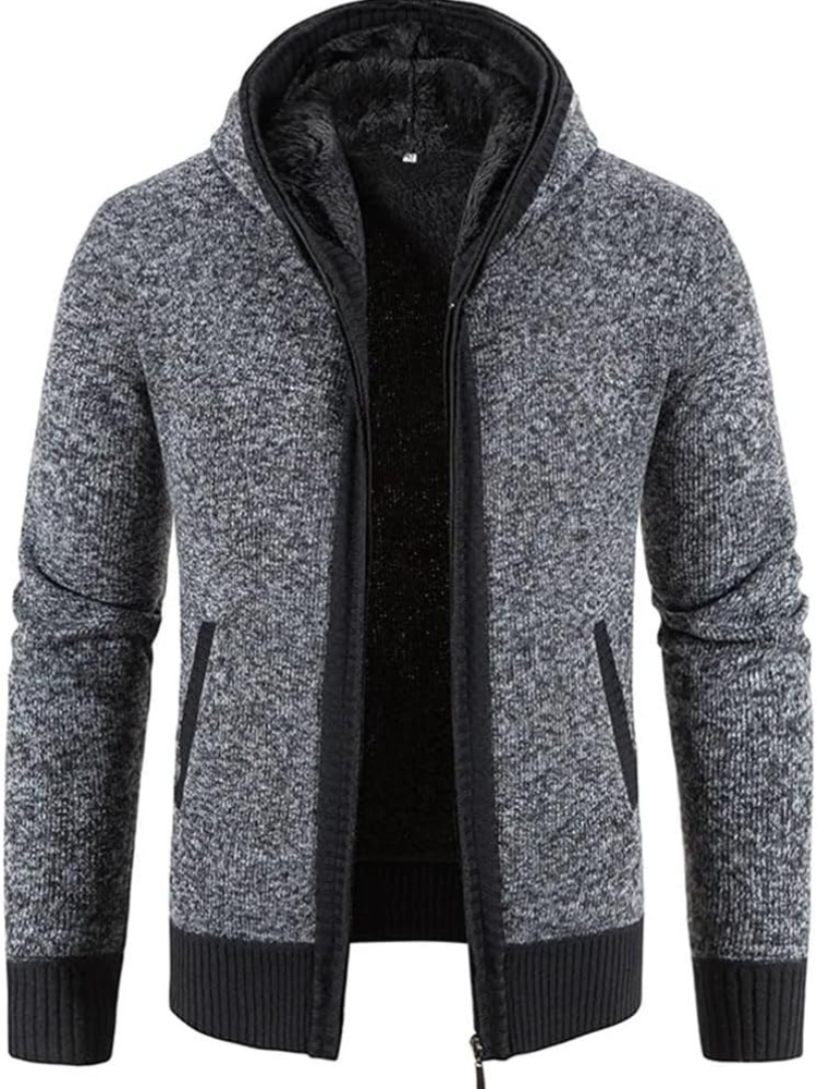 Men's Zip-Up Hoodie Cardigan with Lined Interior and Drawstring Hood