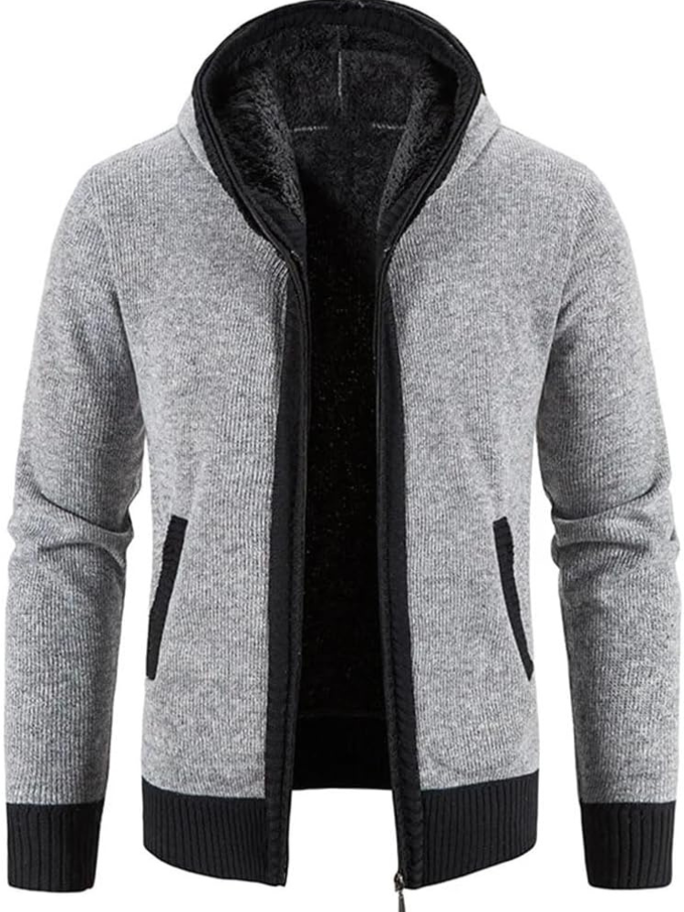 Men's Zip-Up Hoodie Cardigan with Lined Interior and Drawstring Hood