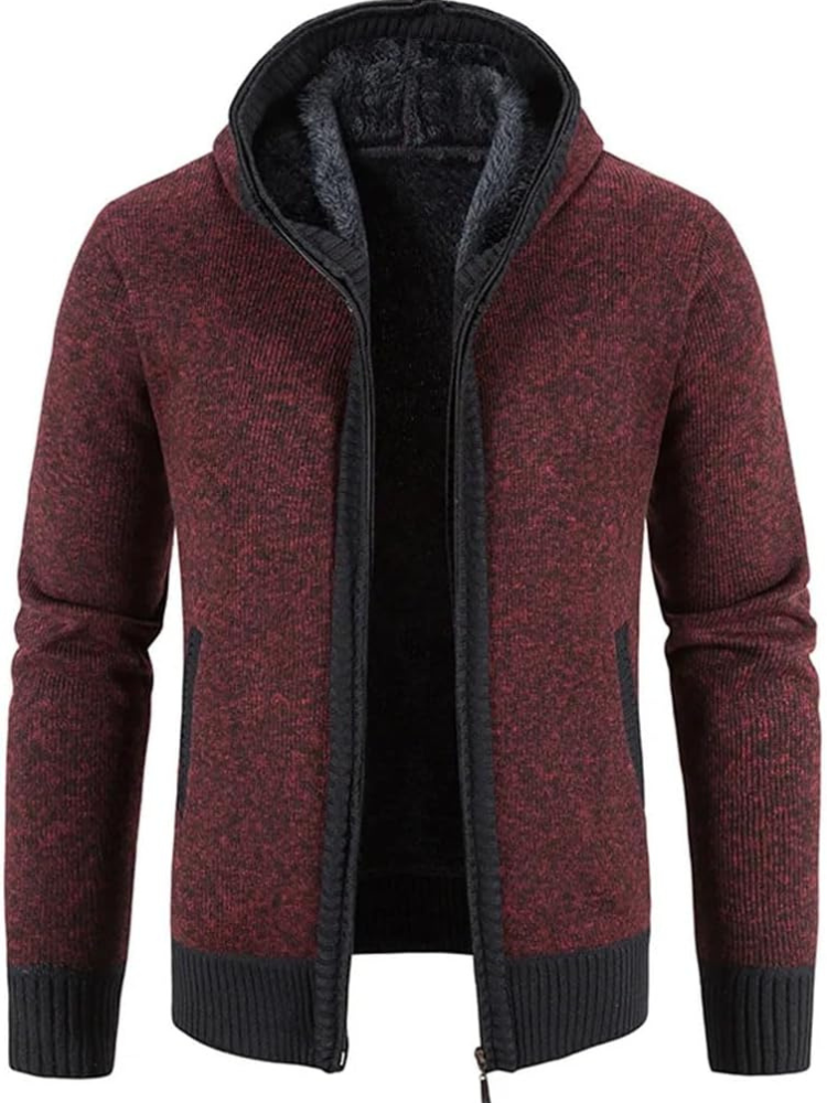 Men's Zip-Up Hoodie Cardigan with Lined Interior and Drawstring Hood