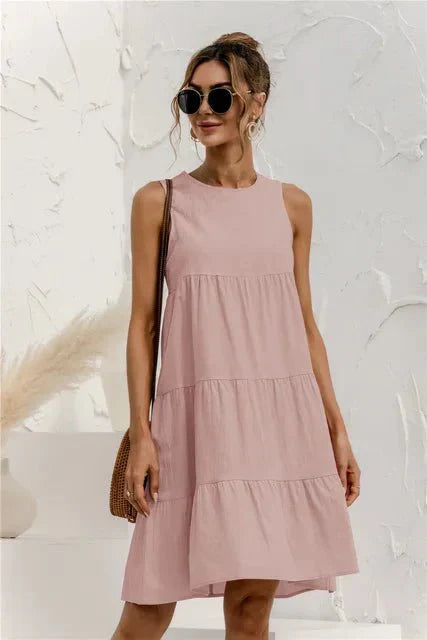 Women's Sleeveless Tiered Mini Dress with Relaxed Fit and Style