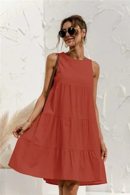 Women's Sleeveless Tiered Mini Dress with Relaxed Fit and Style