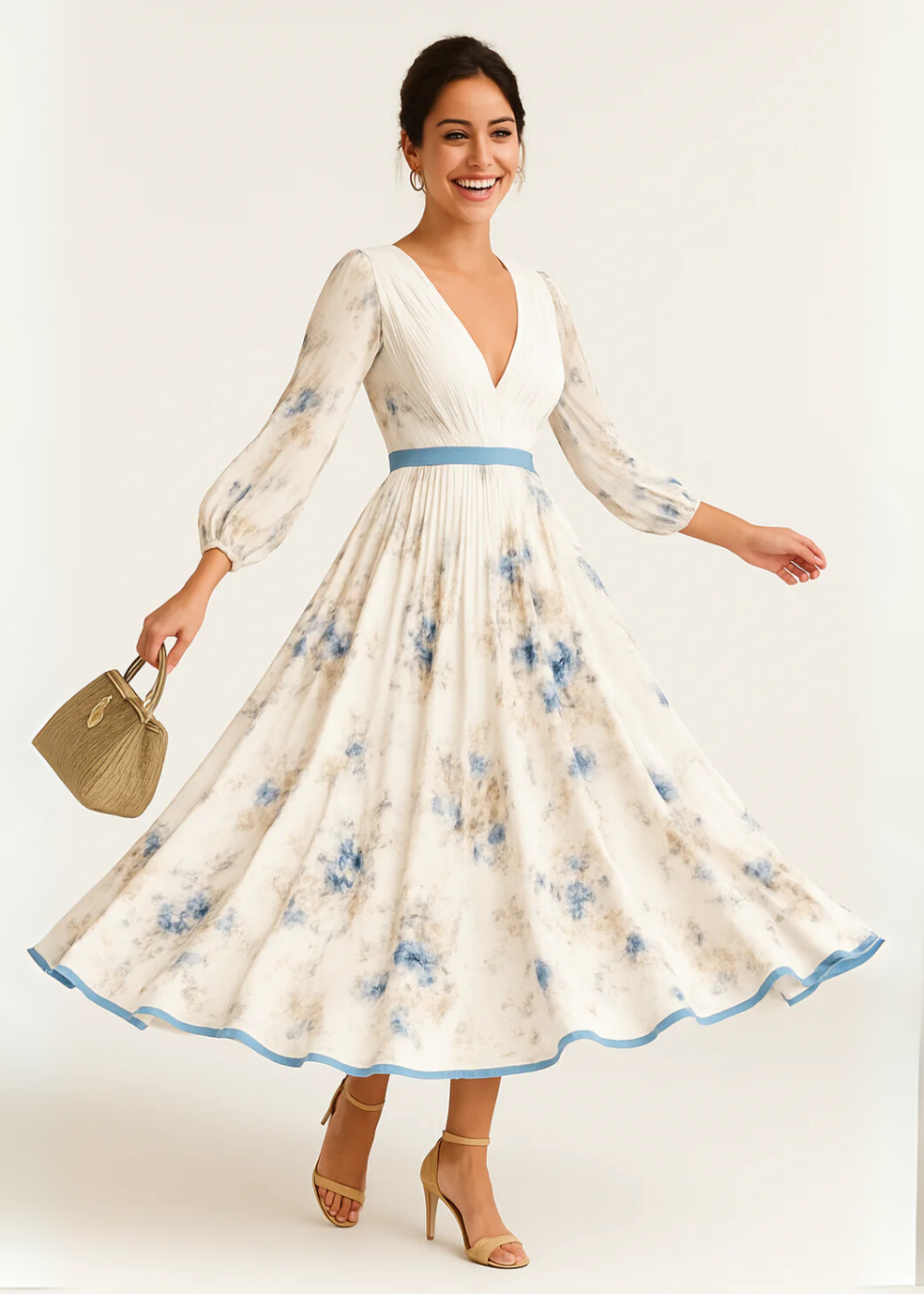 Women's Boho Maxi Wrap Dress with Long Sleeves and Floral Print