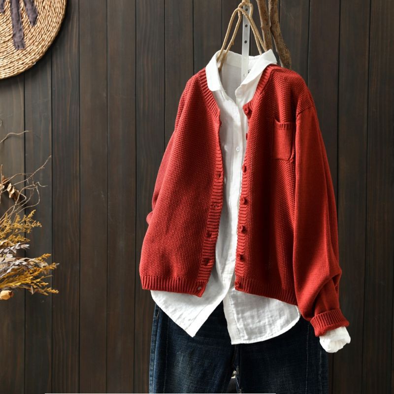 Women's Oversized Knit Cardigan with Pocket and Button Front