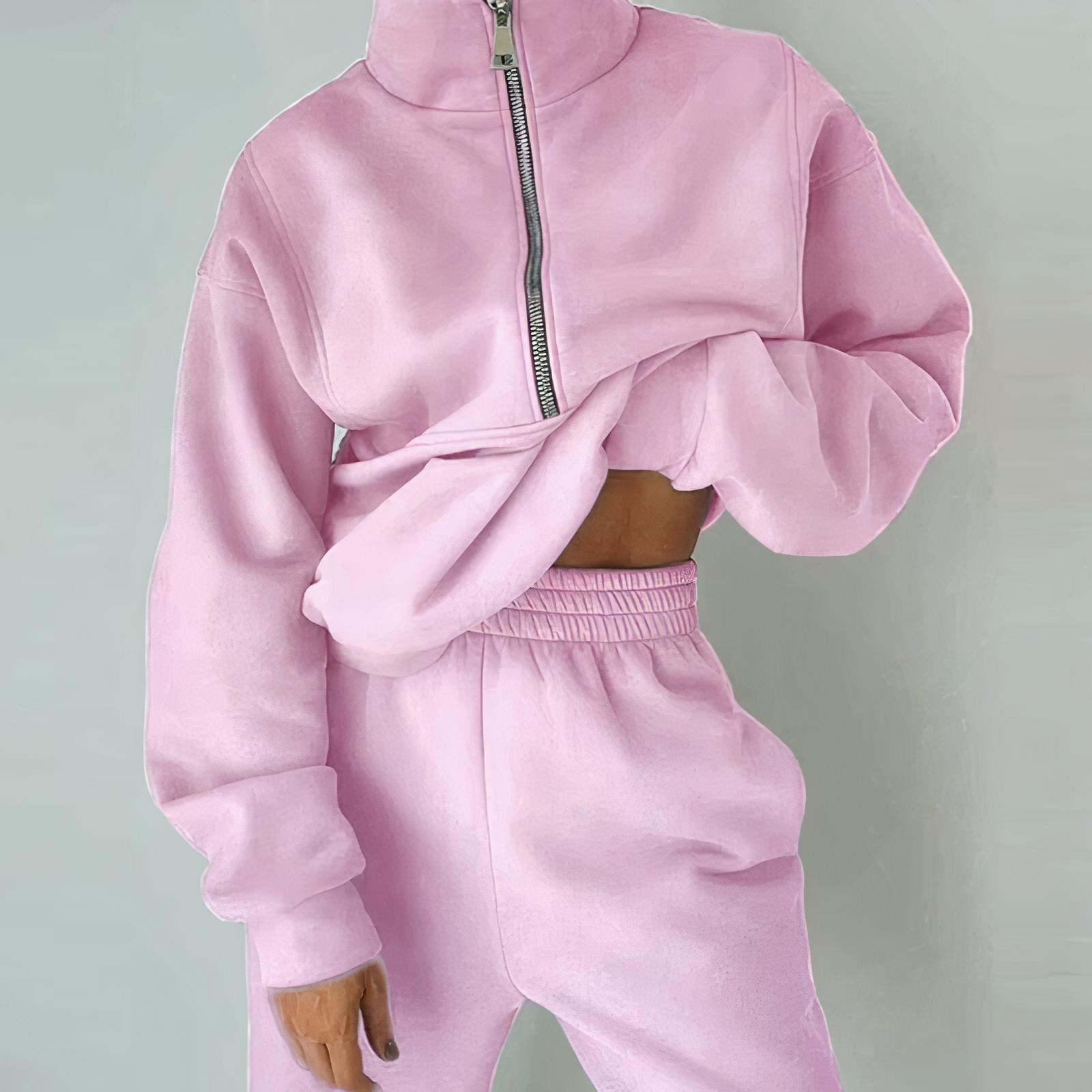 Women's 2-Piece Tracksuit Set with Half-Zip Pullover and Joggers