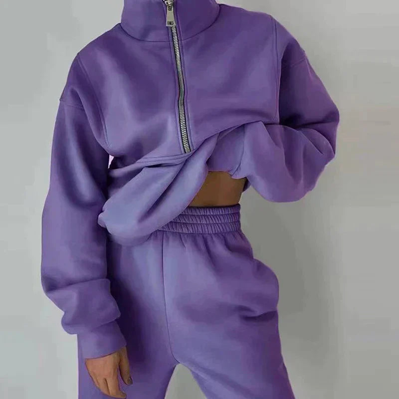 Women's 2-Piece Tracksuit Set with Half-Zip Pullover and Joggers