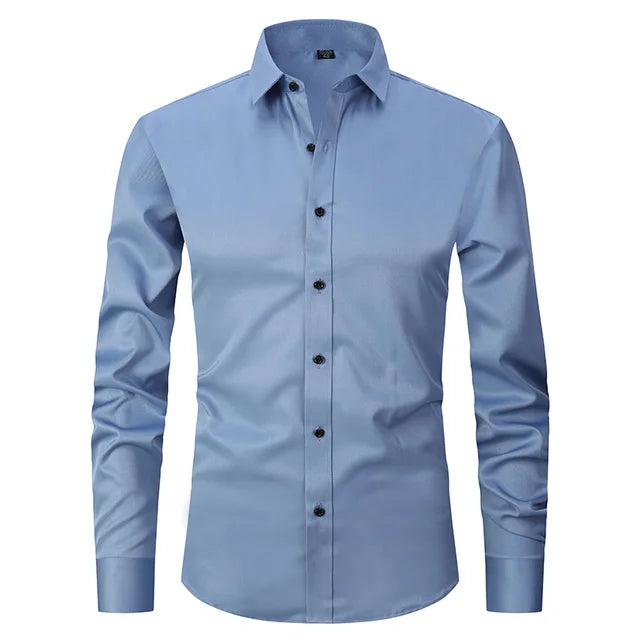 Men's Slim Fit Long Sleeve Dress Shirt with Button Down Collar