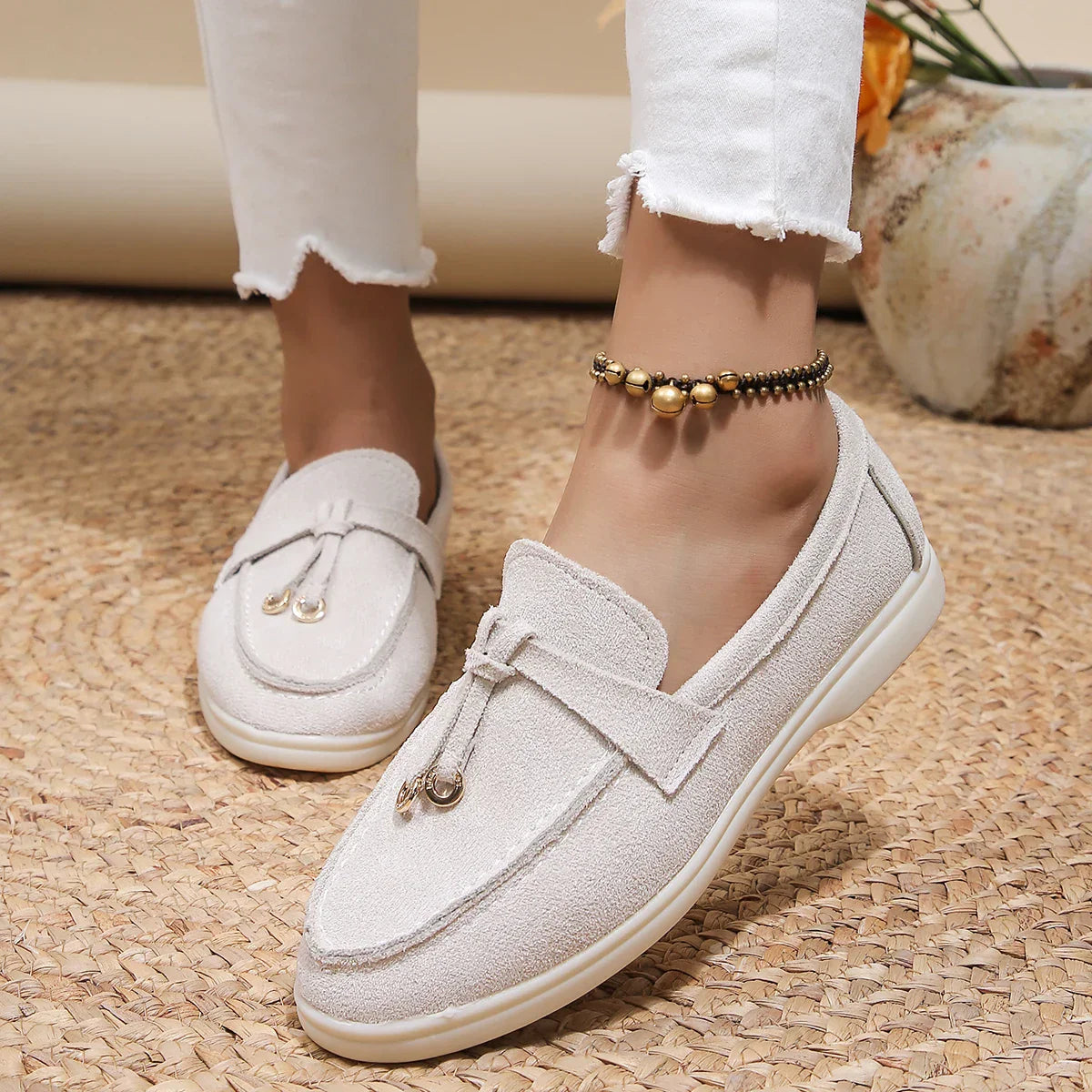 Women's Casual Slip-On Shoes with Round Toe and Decorative Tassels
