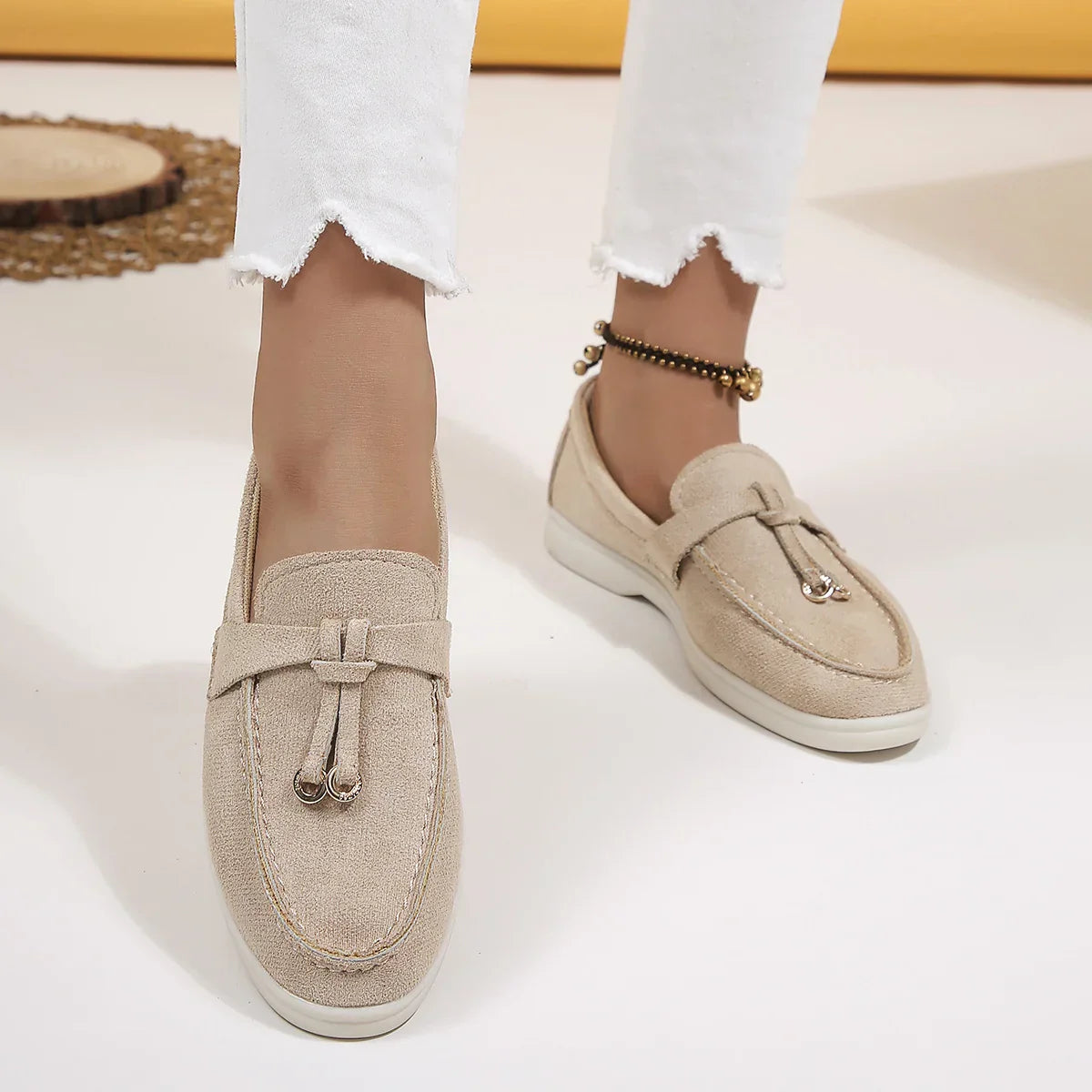 Women's Casual Slip-On Shoes with Round Toe and Decorative Tassels