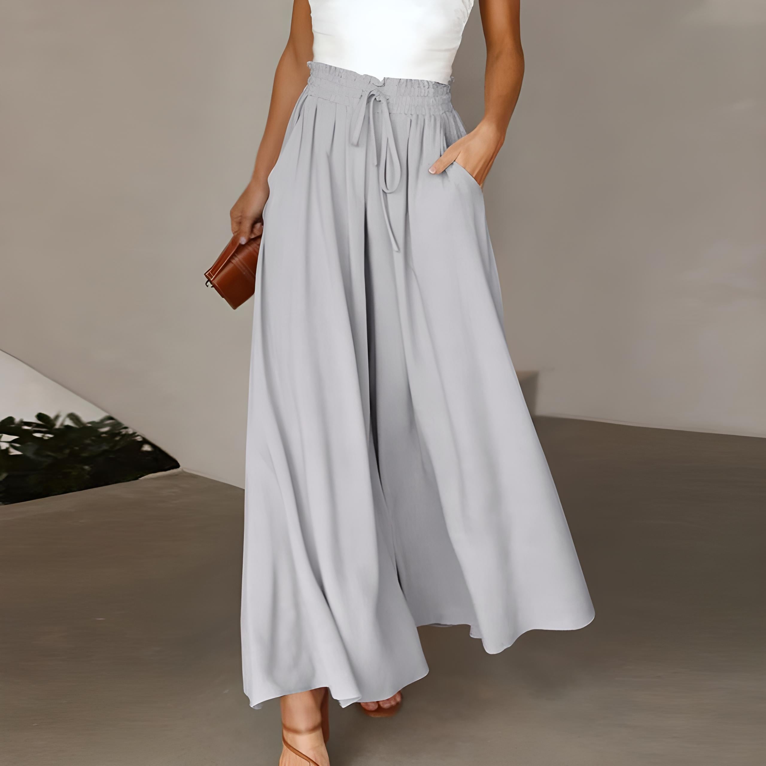 Women's Wide Leg High Waist Pants with Drawstring and Relaxed Fit